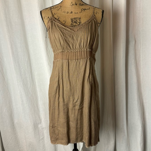 Chelsea Flower Dresses & Skirts - Vintage Y2K Chelsea Flower Brown Tan Linen Slip Dress Mini Women’s Medium